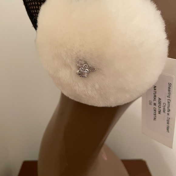 Shearling Earmuffs with triple heart crystals. New with Tag, Natural white. - Picture 3 of 5